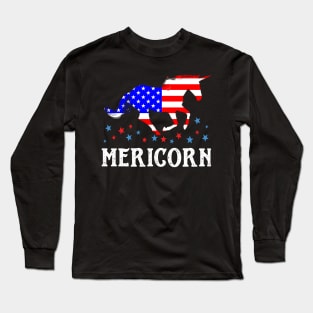 Mericorn American Flag Unicorn 4th Of July Long Sleeve T-Shirt